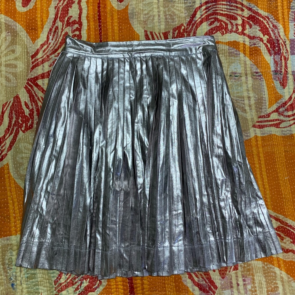 Miss Meme Metallic Silver Pleated Skirt